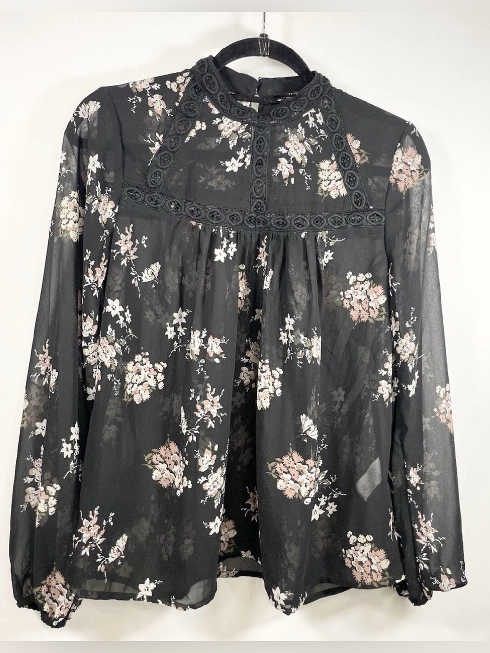 Lucky Brand Black Floral Sheer Boho Blouse 🖤